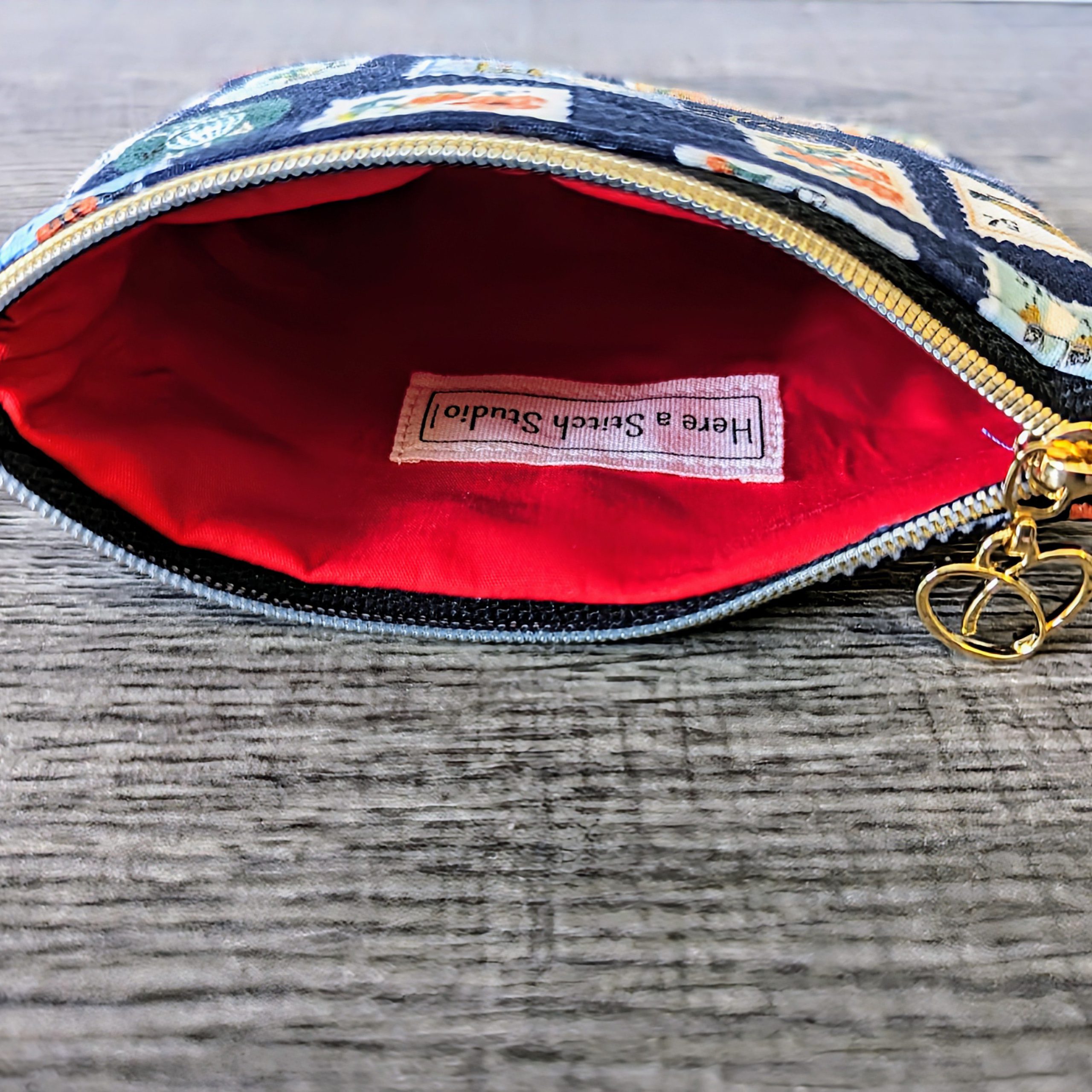 Navy Stamp Cotton Zipper Pouch - Image 2