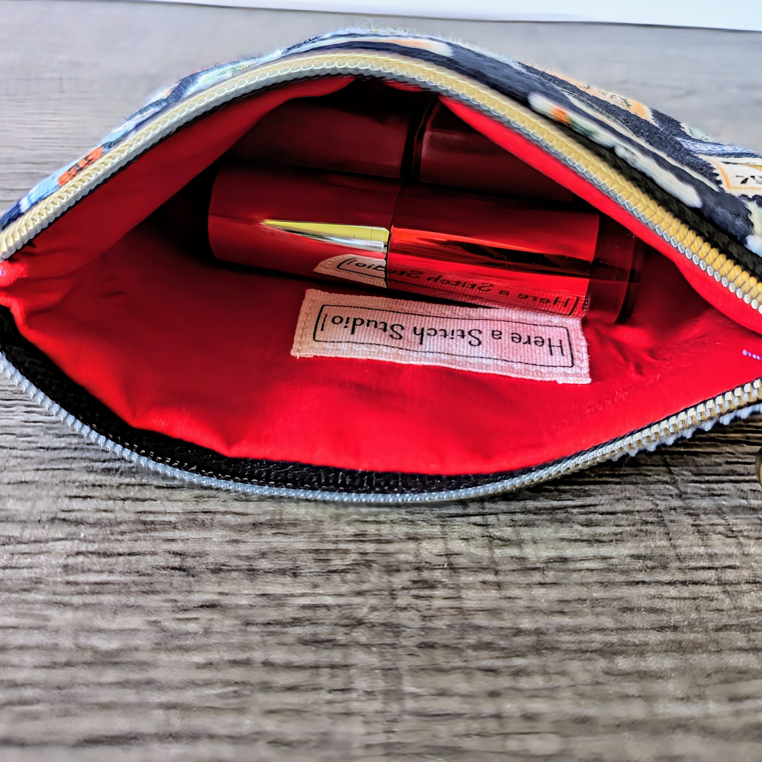 Navy Stamp Cotton Zipper Pouch - Image 4