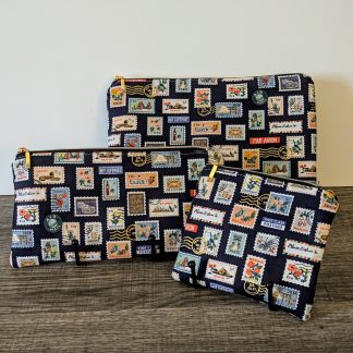 Navy Stamp Cotton Zipper Pouch