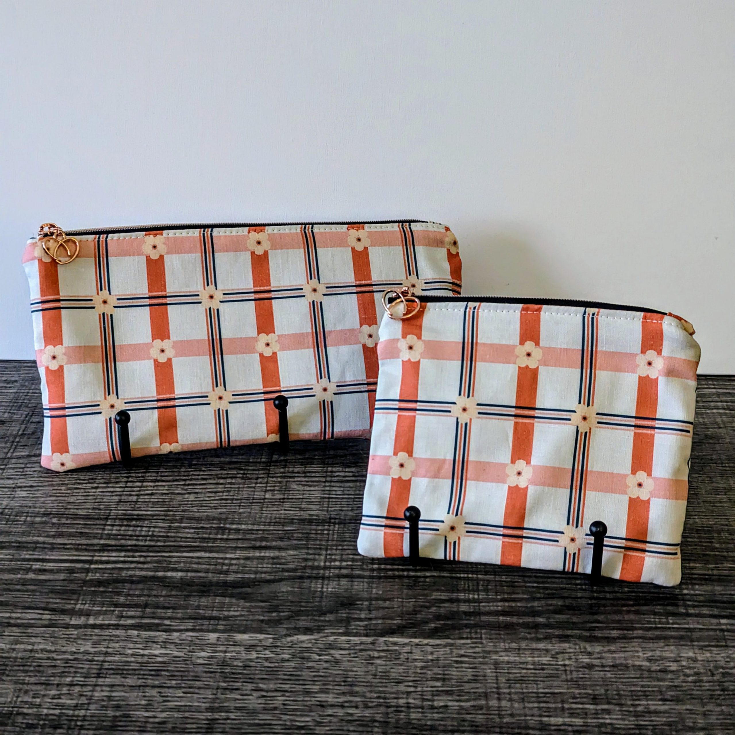 Plaid Floral Cotton Zipper Pouch