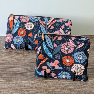 Dark Purple Modern Floral Cotton Zipper Pouch