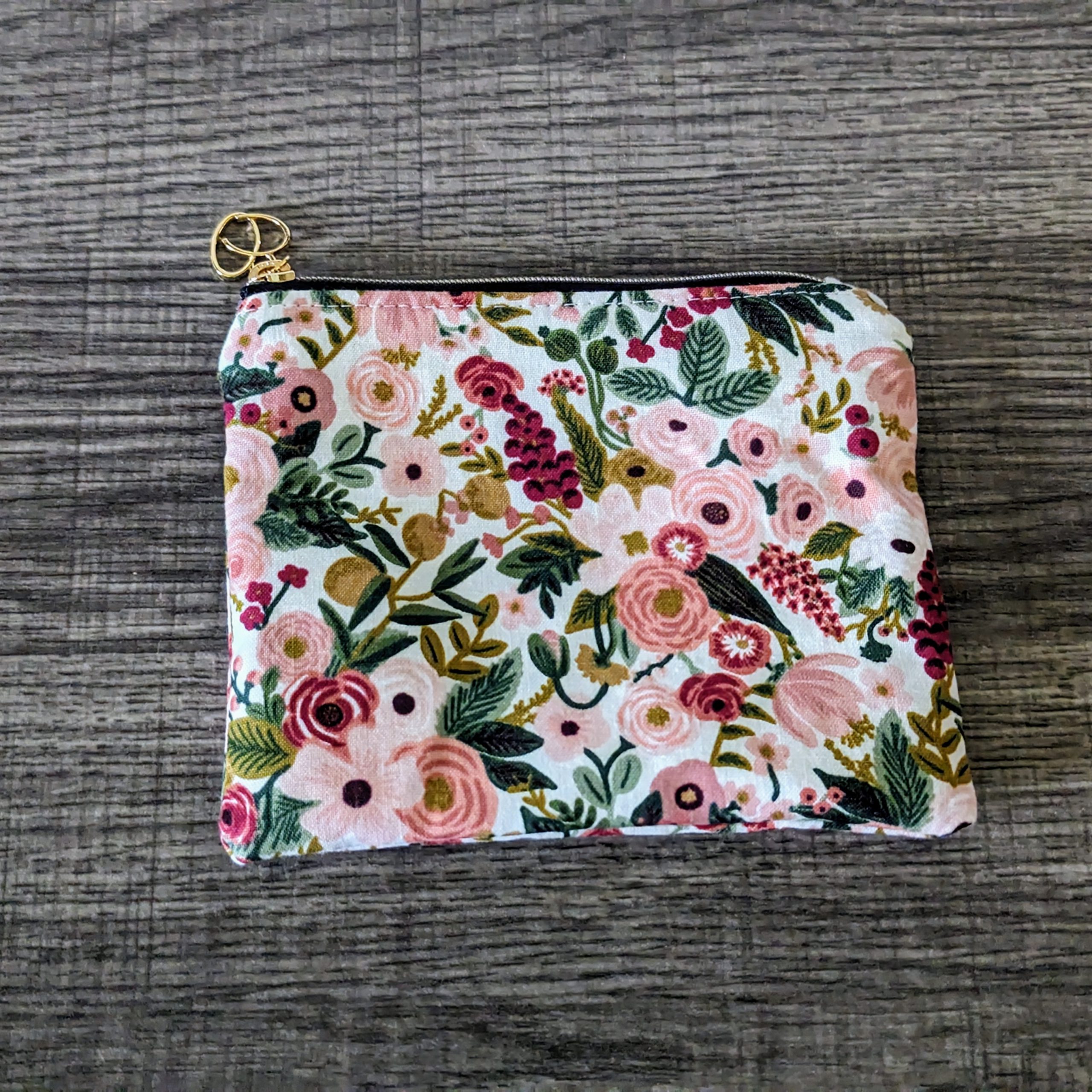 Pink Floral Cotton Zipper Pouch - Image 5