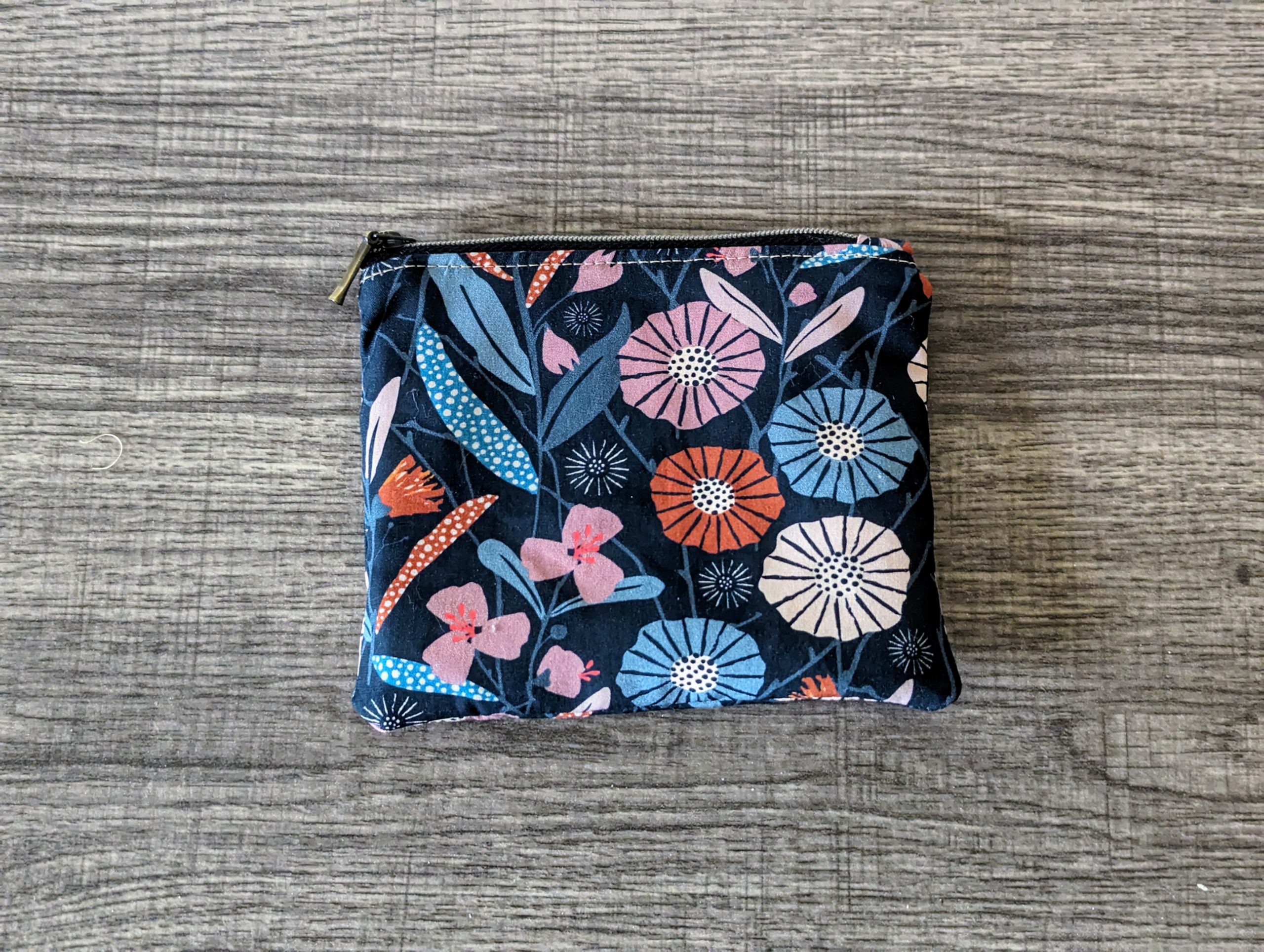 Dark Purple Modern Floral Cotton Zipper Pouch - Image 2