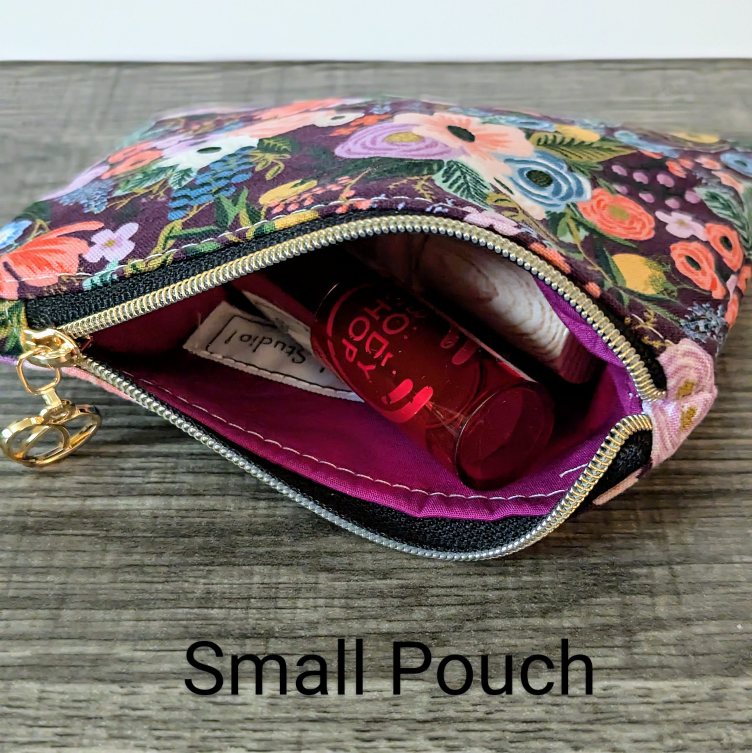 Burgundy Floral Cotton Zipper Pouch - Image 4