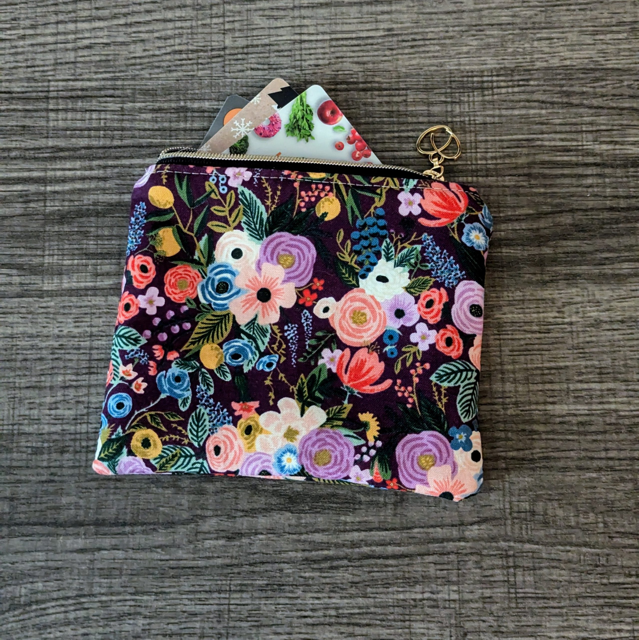 Burgundy Floral Cotton Zipper Pouch - Image 3