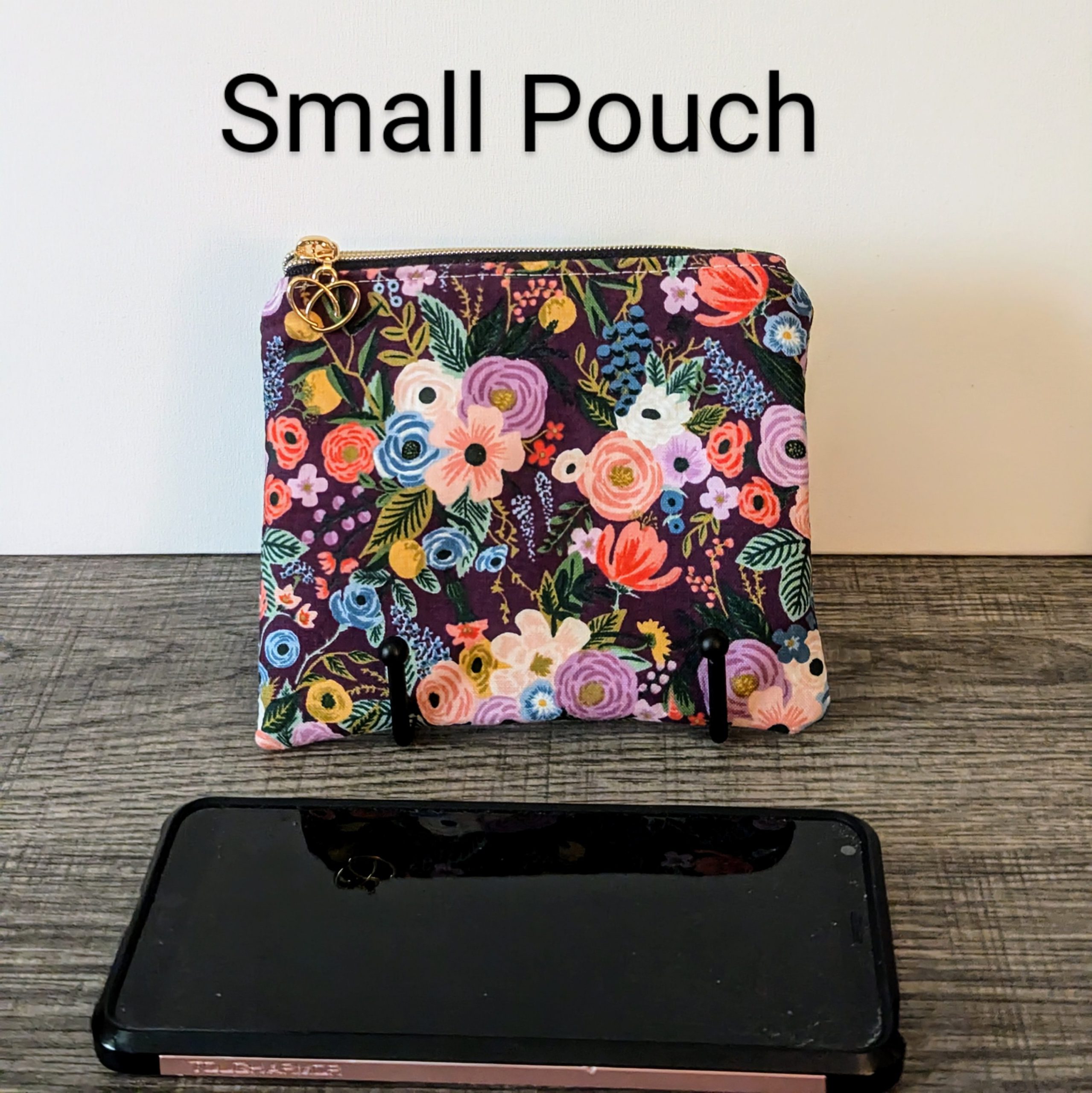 Burgundy Floral Cotton Zipper Pouch - Image 2