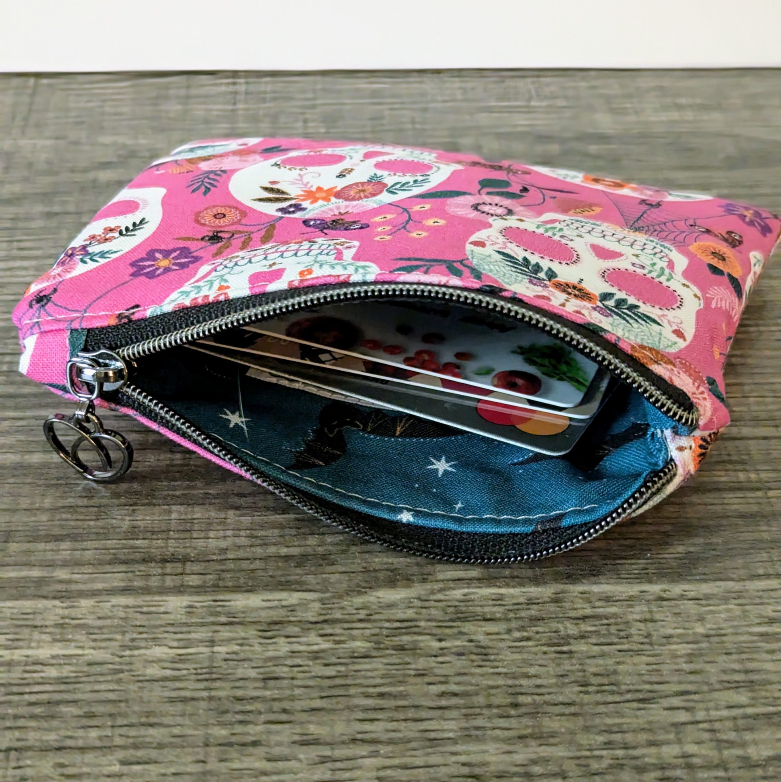 Pink Skull Cotton Zipper Pouch - Image 3