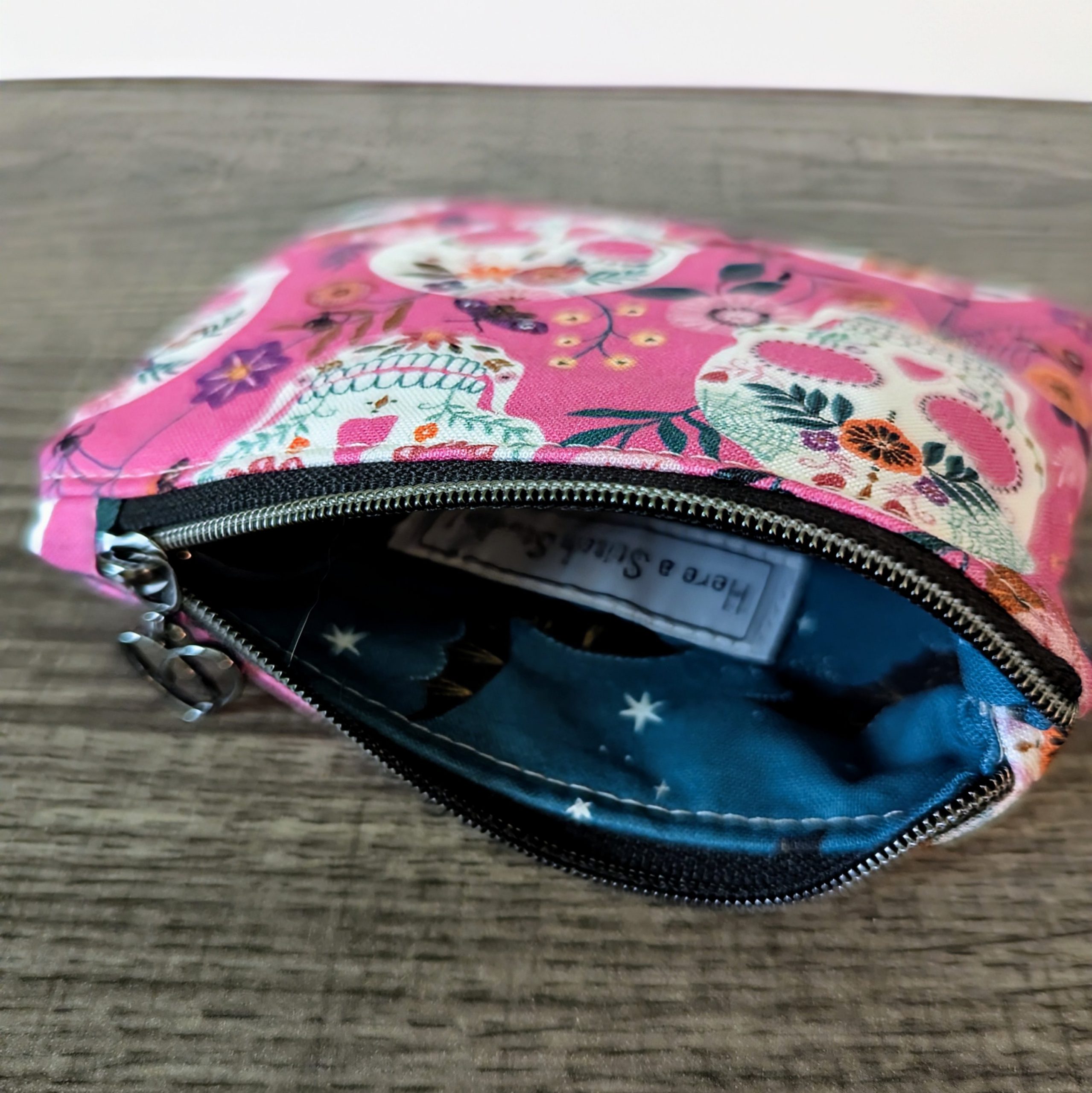 Pink Skull Cotton Zipper Pouch - Image 7