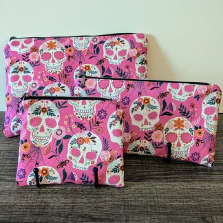 Pink Skull Cotton Zipper Pouch