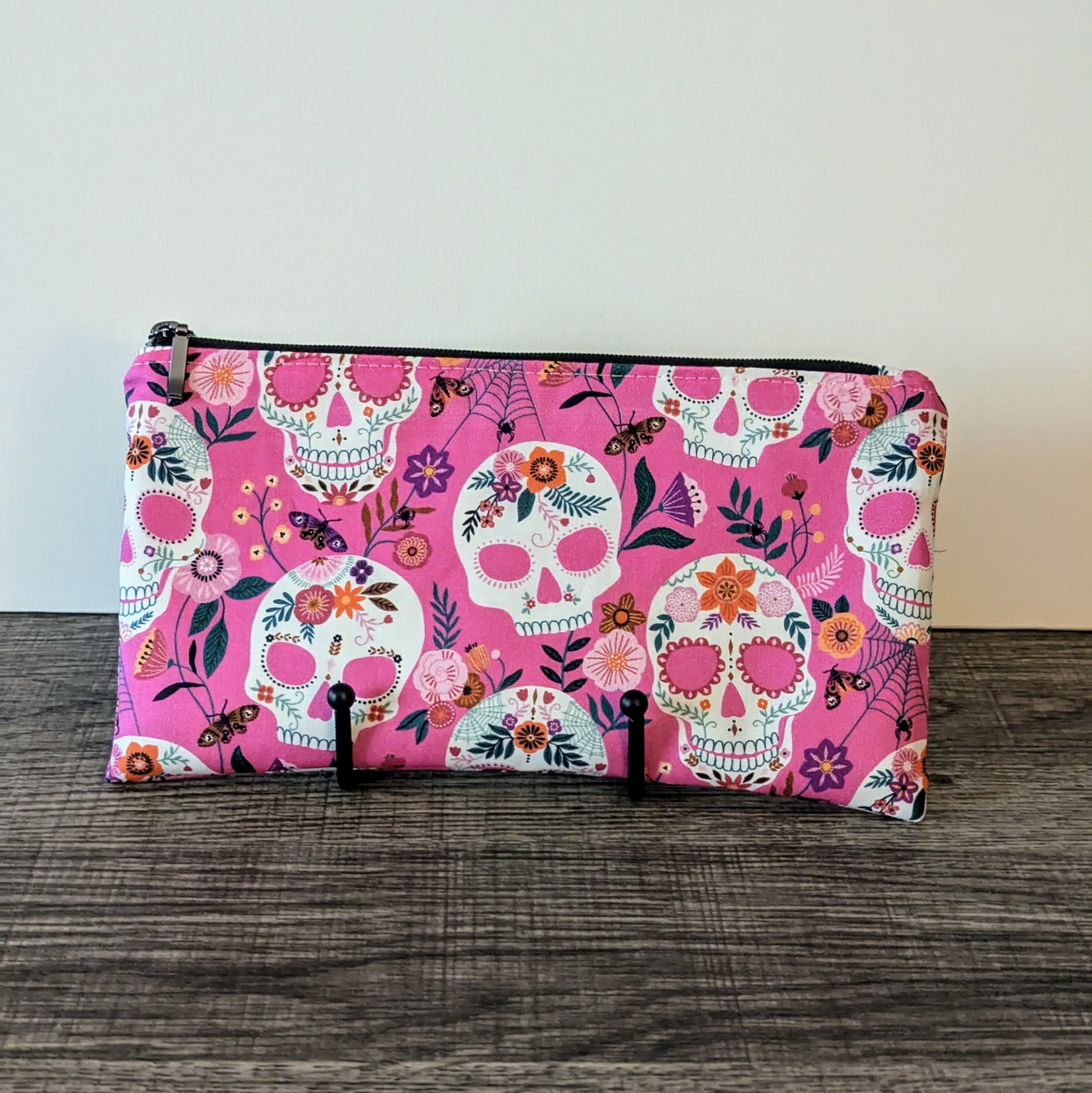 Pink Skull Cotton Zipper Pouch - Image 4