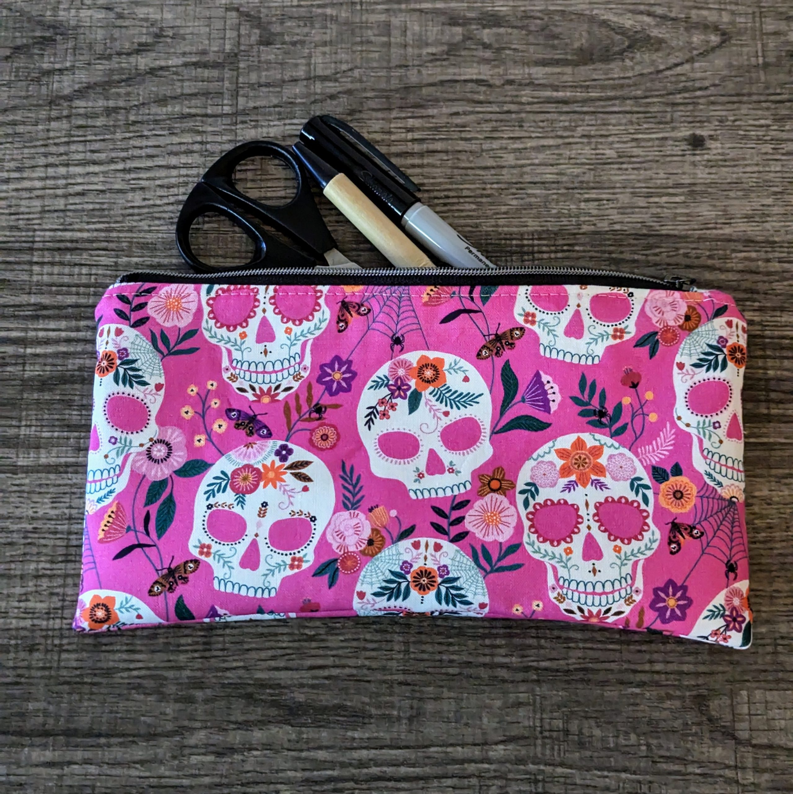Pink Skull Cotton Zipper Pouch - Image 5