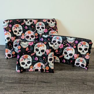 Black Skull Cotton Zipper Pouch