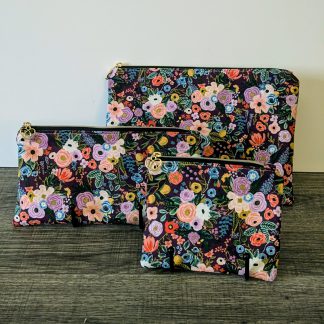 Burgundy Floral Cotton Zipper Pouch