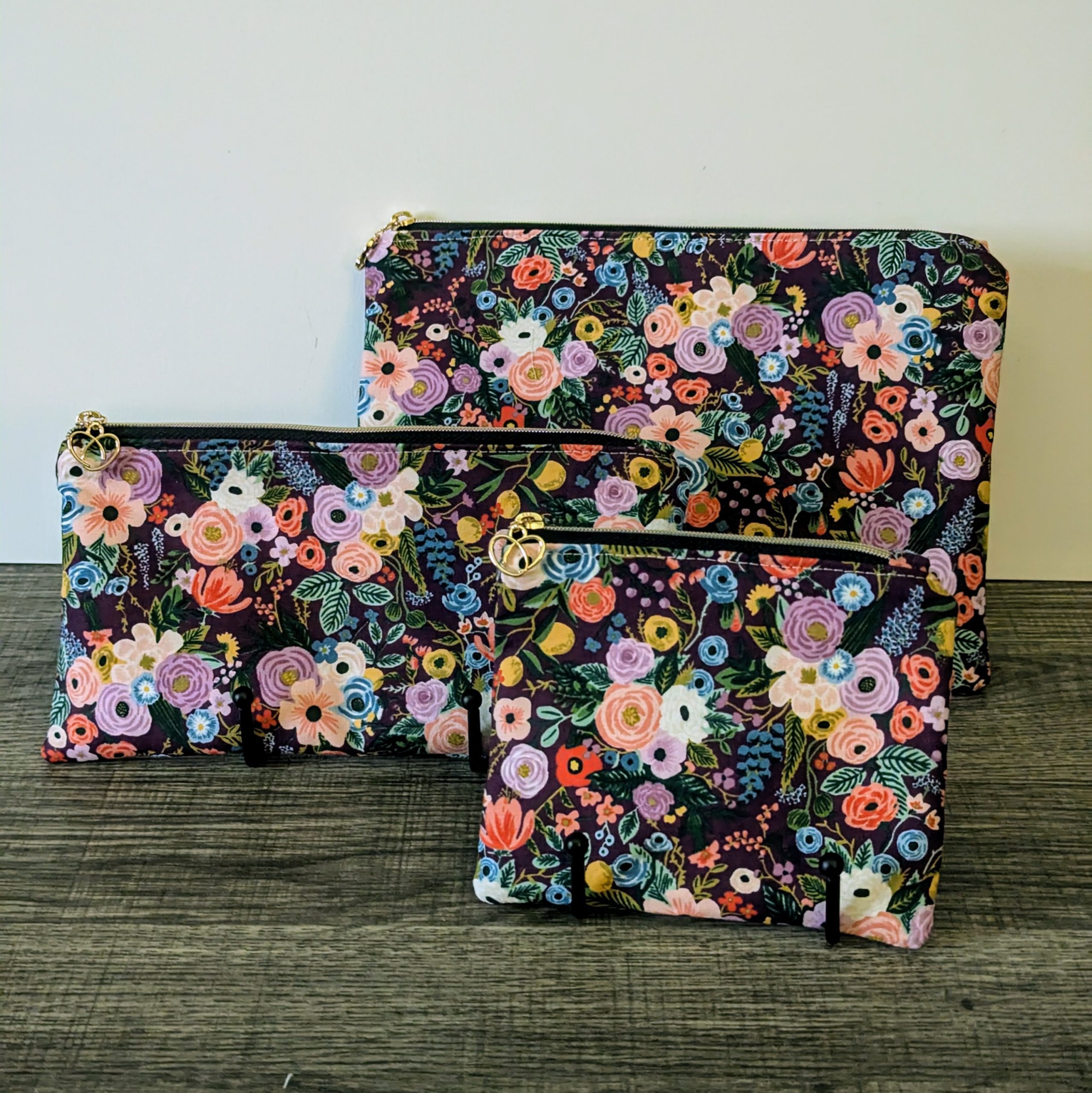Burgundy Floral Cotton Zipper Pouch
