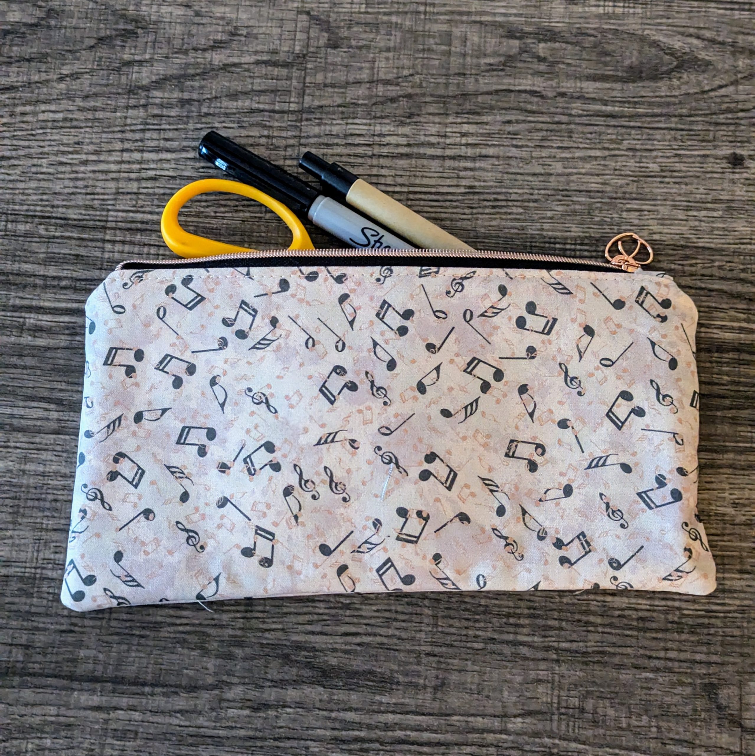Cream Music Note Cotton Zipper Pouch - Image 3