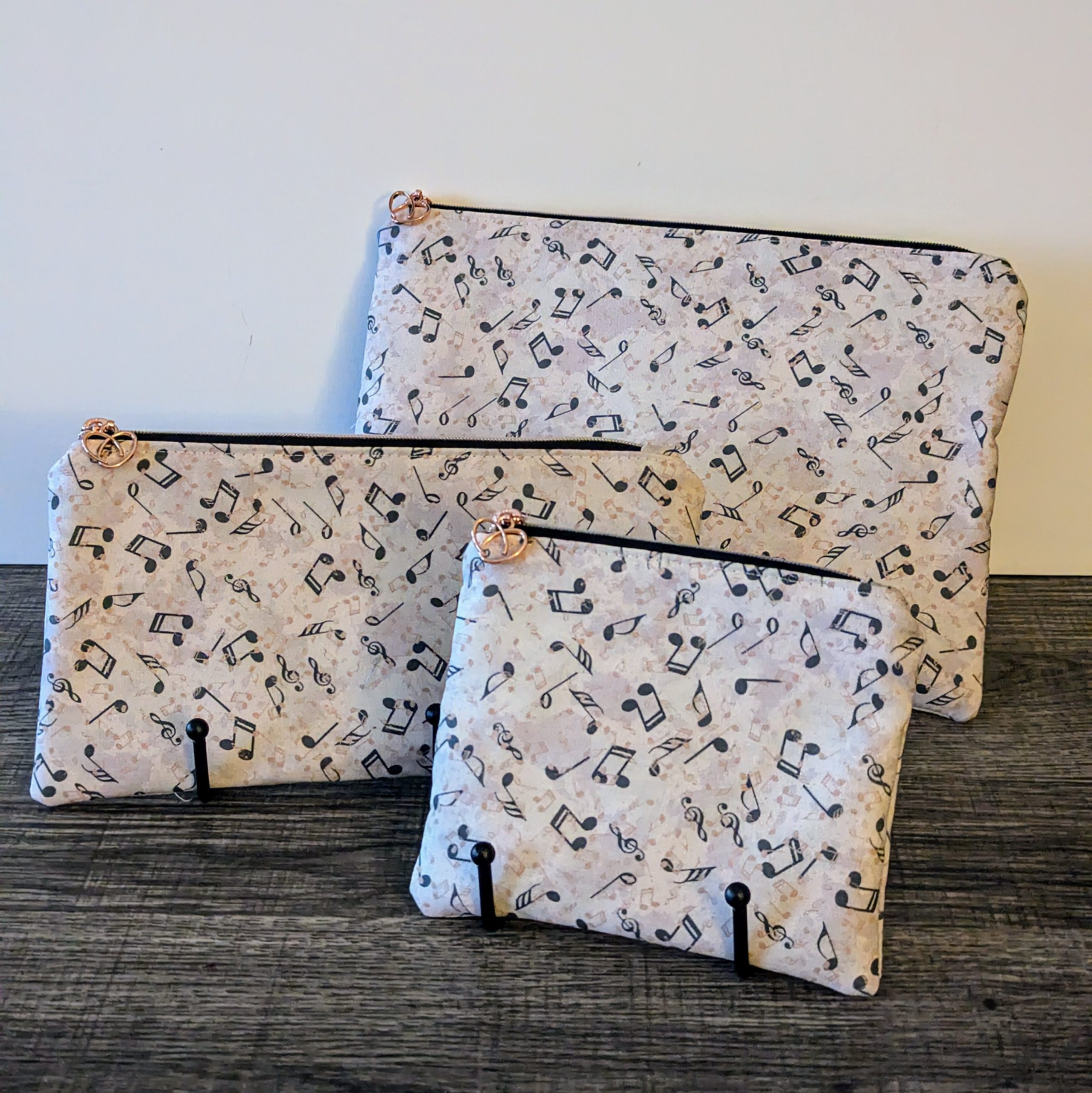 Cream Music Note Cotton Zipper Pouch