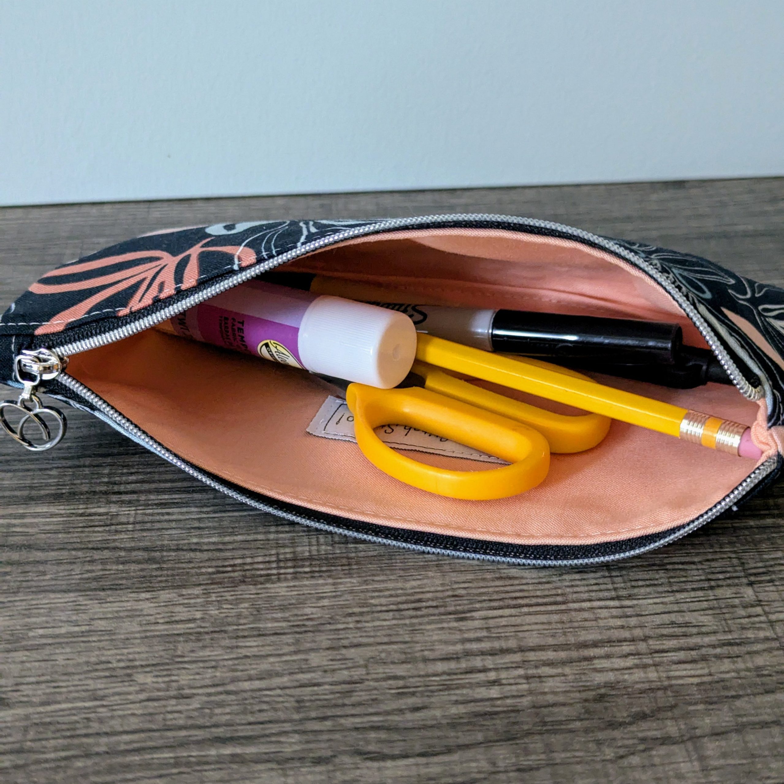 Navy Palm Leaf Cotton Zipper Pouch - Image 7