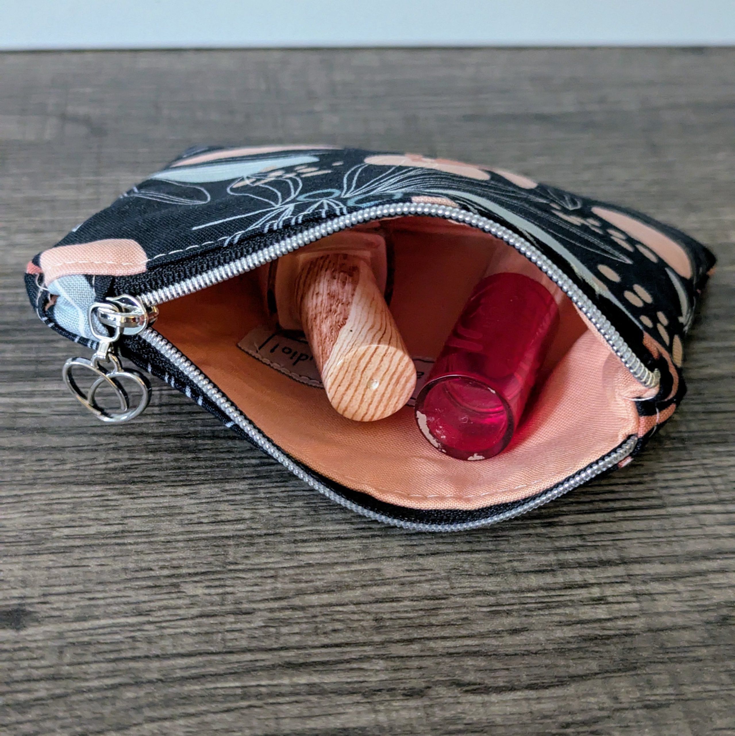 Navy Palm Leaf Cotton Zipper Pouch - Image 4