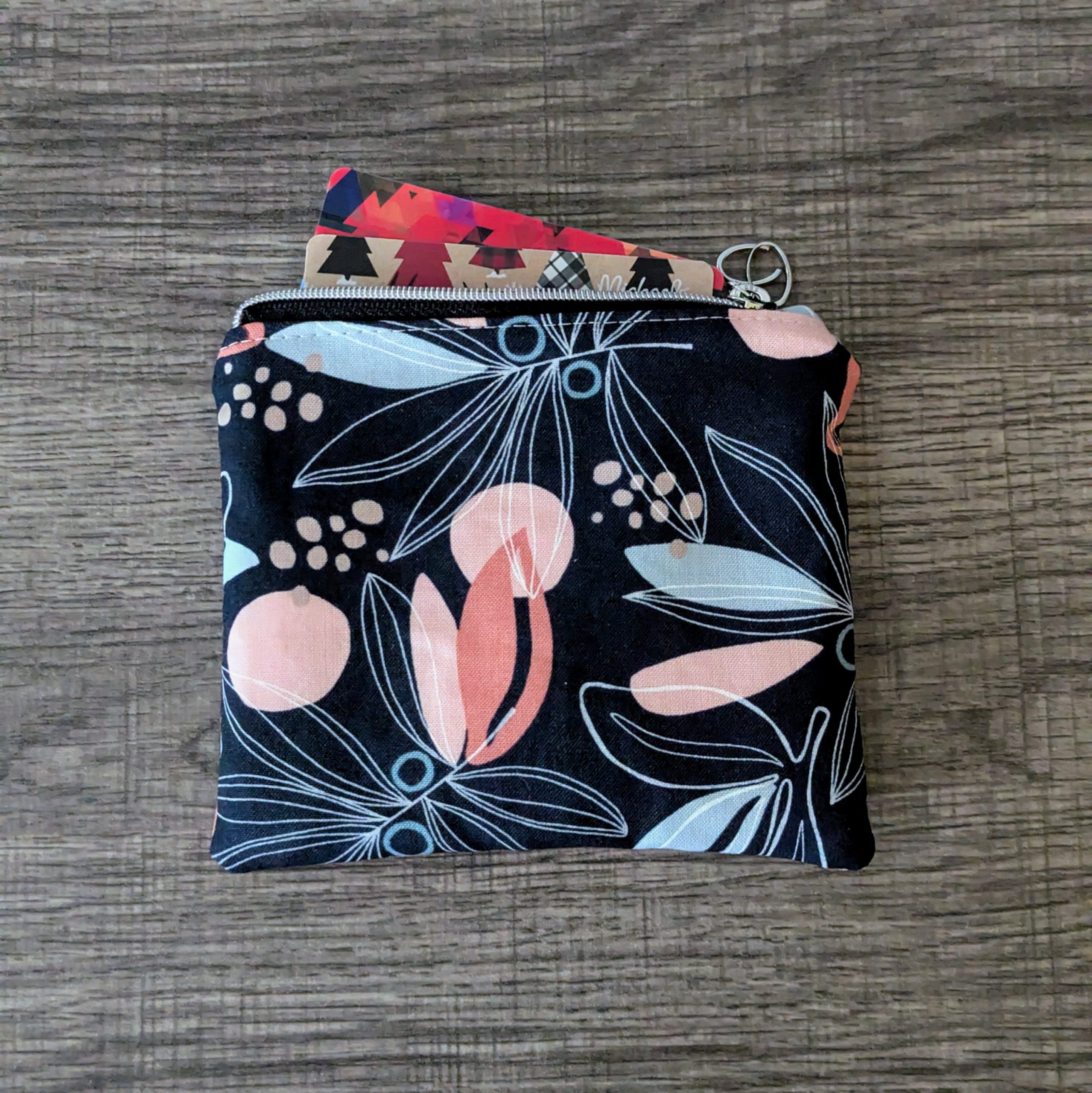 Navy Palm Leaf Cotton Zipper Pouch - Image 3