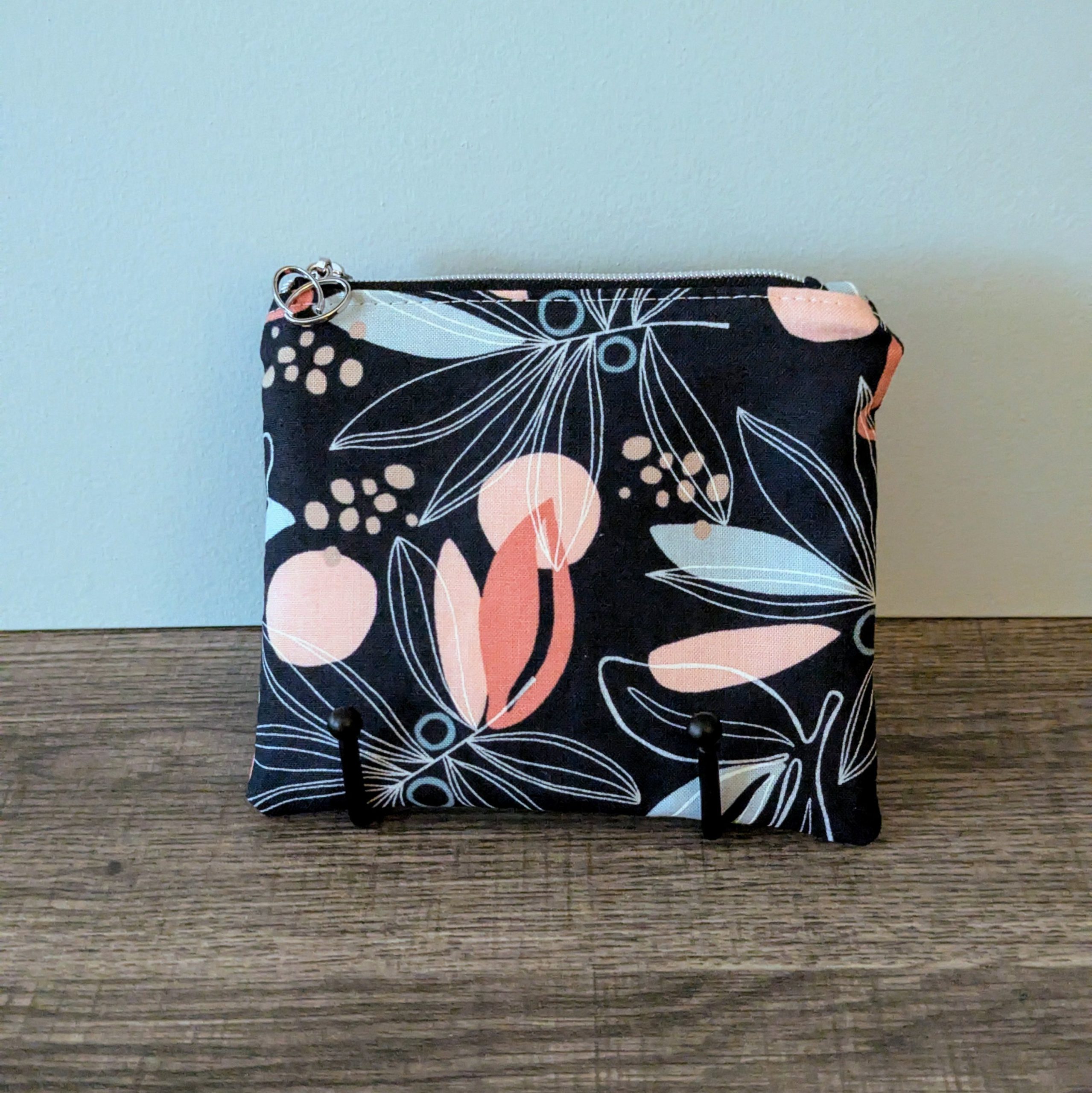 Navy Palm Leaf Cotton Zipper Pouch - Image 2