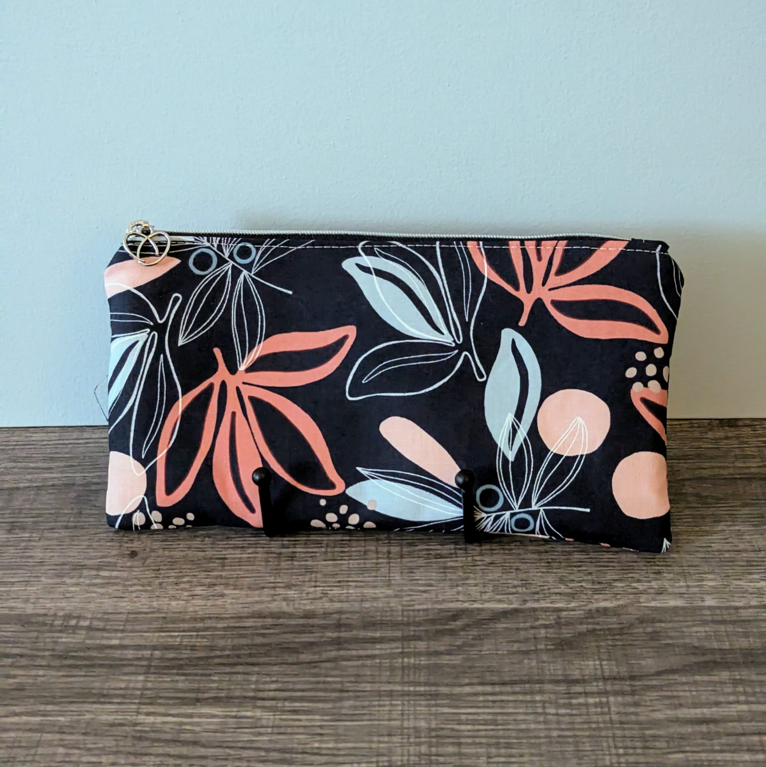 Navy Palm Leaf Cotton Zipper Pouch - Image 5