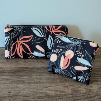 Navy Palm Leaf Cotton Zipper Pouch